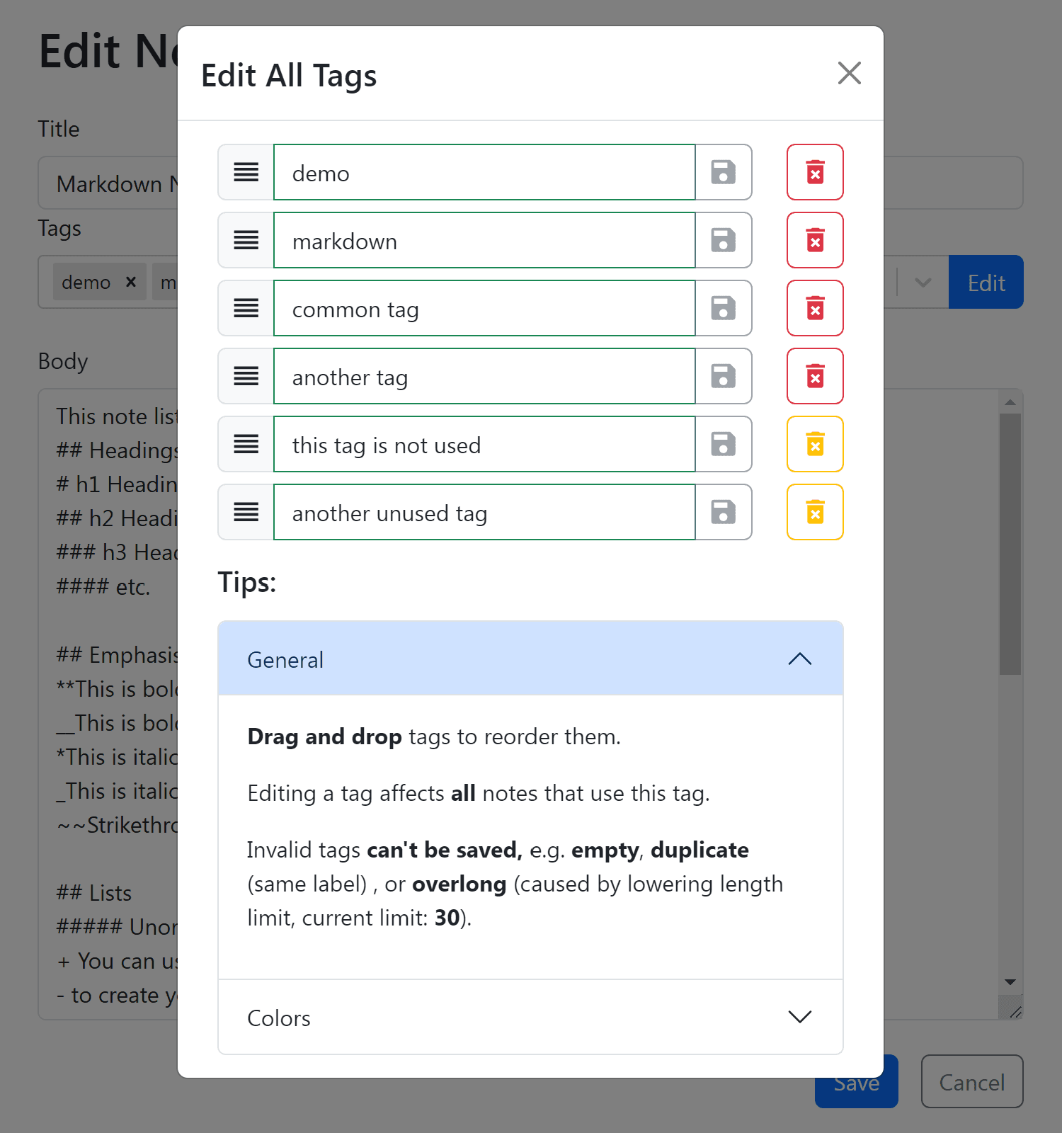 GetEm edit tags on edit note page